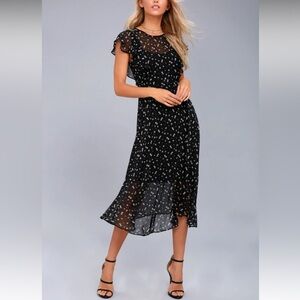 Lost + Wander Leona Black Floral Print Midi Dress